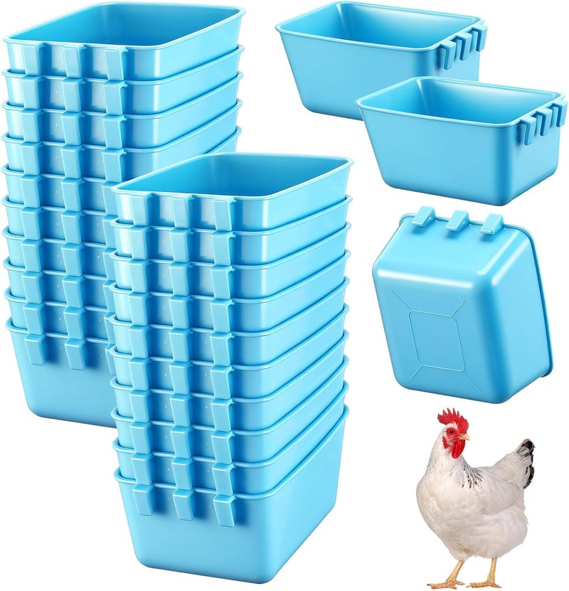 Maxdot 20 Pcs Cage Cups Chicken Feeder Waterer 16 oz Birds Feeders Hanging Bunny Cage Chicken Water Bowl for Pet Parrot Rooster Parakeet Gamefowl Poultry Pigeon Wire Hutch(Light Blue) - Image 1